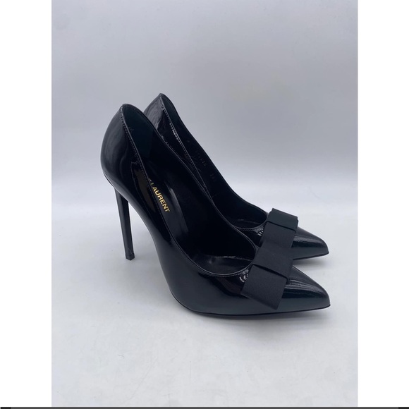 ❤️YSL Authentic Saint Laurent bow patent leather stilettos size 37 = 6 1/2. - Picture 1 of 12